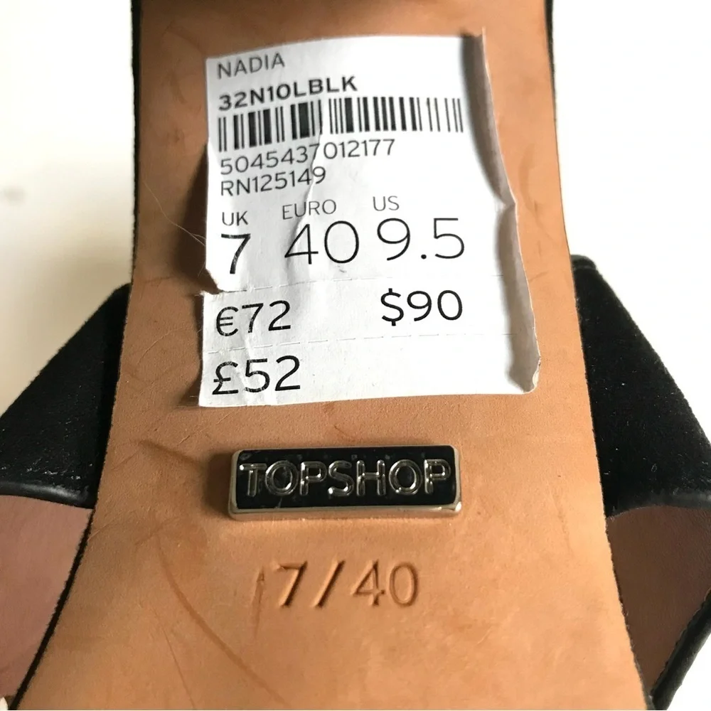 TOPSHOP Black Suede Silver Grommet Block Heel Ankle Strap Slingback Heel NWT 9.5 - Picture 11 of 16